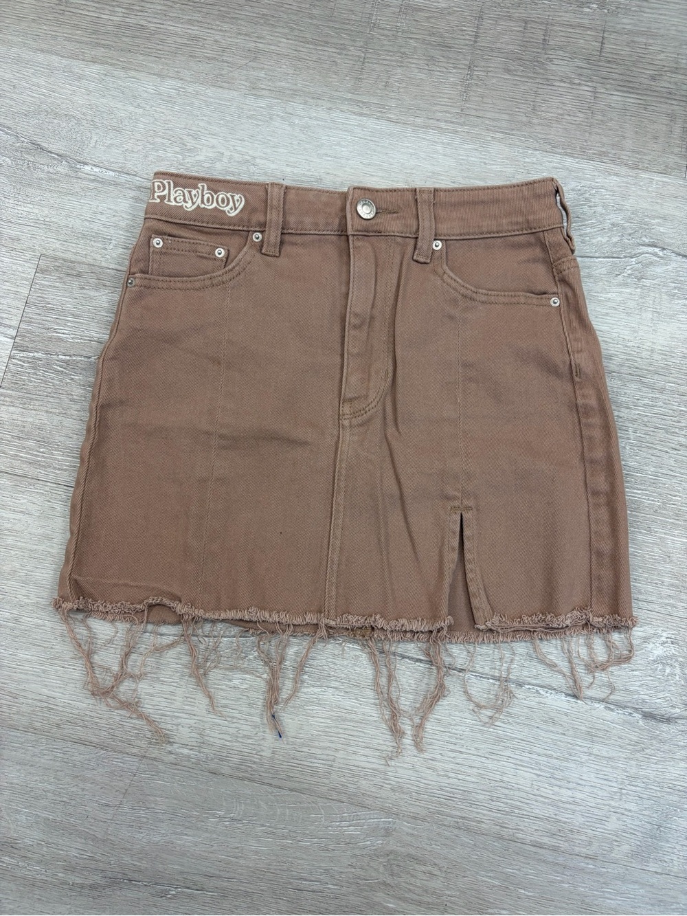 PLAYBOY for PAC SUNBrown Distressed Denim Mini Skirt